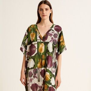 SHAN Floral V-Neck Kaftan Dress Medium Size 10